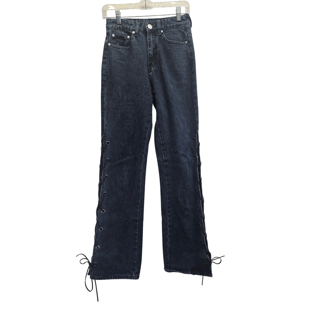 Superdown Lace Up Side Grommet High Rise Straight Leg Jeans Dark Wash Size 25